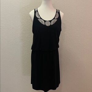 White House Black Market Black Mini Dress with Silver Accents